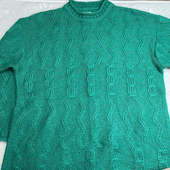 Vintage Esprit Cable Knit Sweater Womens Large Oversized Green Mohair Wool Blend - Picture 4 of 11